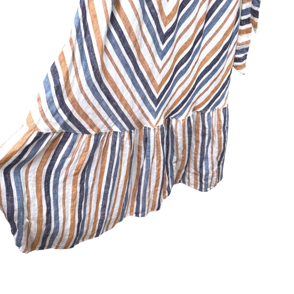Charlie B Striped 100% Linen Maxi Dress Medium Sleeveless Blue Tan Tie Wasit - Picture 5 of 8